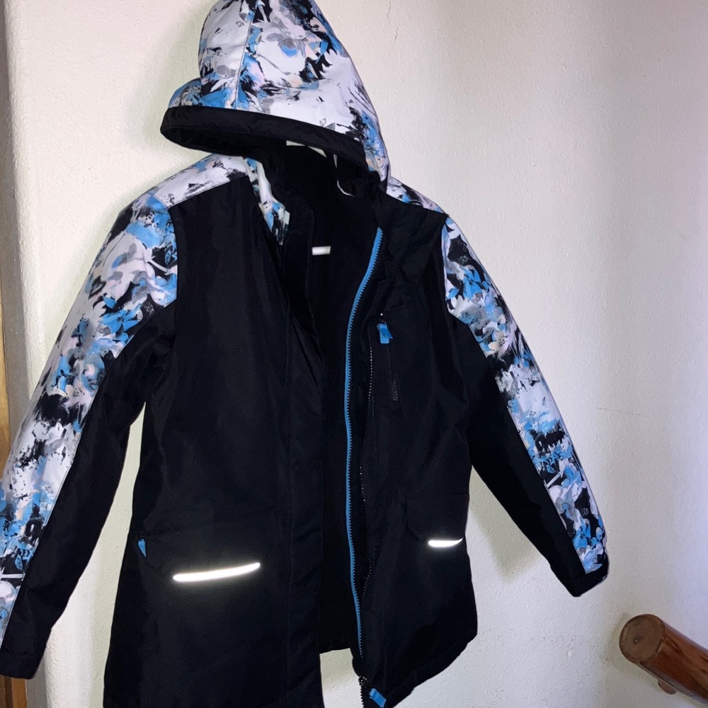 Swiss Tech Kids Navy Blue and White Winter Double Puffer Jacket Hooded Coat